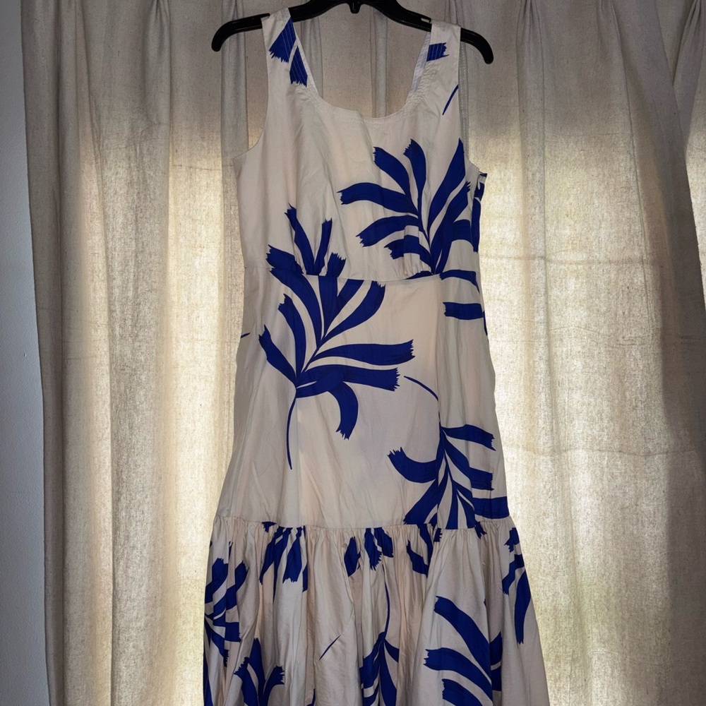 Willow Blue and White Leaf Print Midi Dress